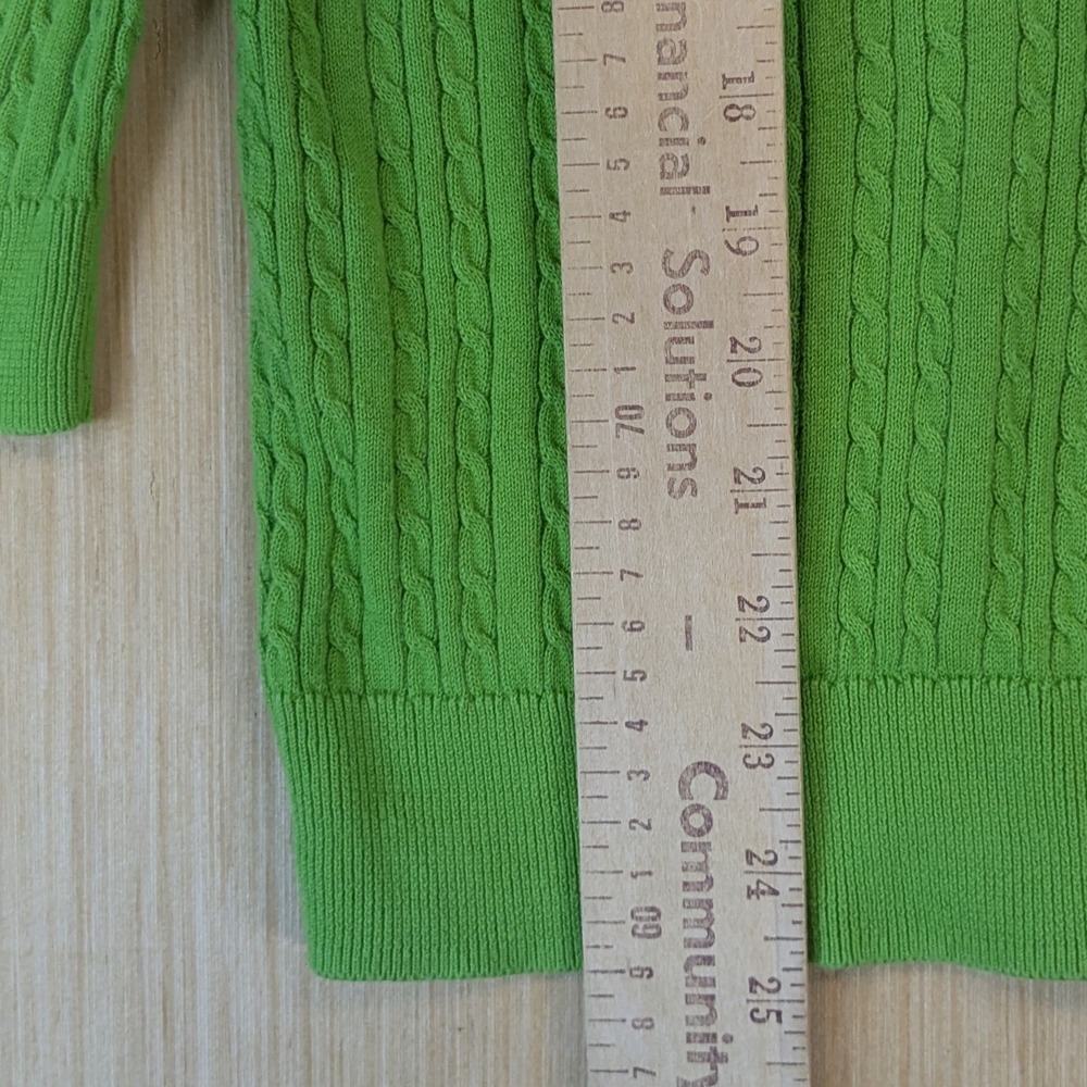 Talbots Preppy Green‎ Cable Knit V-Neck Cotton Sweater Womens Medium 3/4 Sleeve - Picture 6 of 7